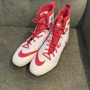 Nike Force Savage Pro Football Cleats White Red Mens Size 18 918345-162 High Top